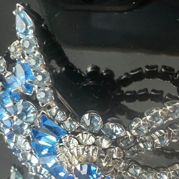 Vintage Rare Early Sherman Brooch Earrings Dome Signed Blue Rhinestones - Picture 3 of 17